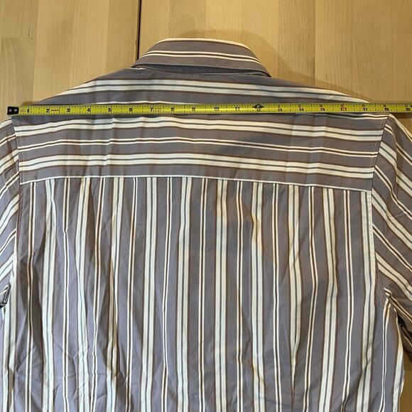 Topman Button Down Shirt Mens Size L Striped Short Sleeve Purple Orange White - Picture 6 of 7